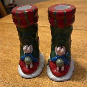 Disney Red and Green Boot Candle Holders